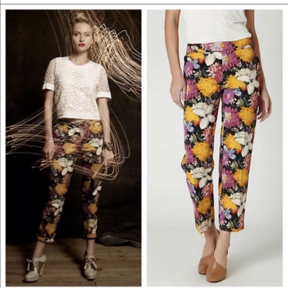 Elevenses Anthropologie Fall Floral Pants Meas! - Picture 6 of 6